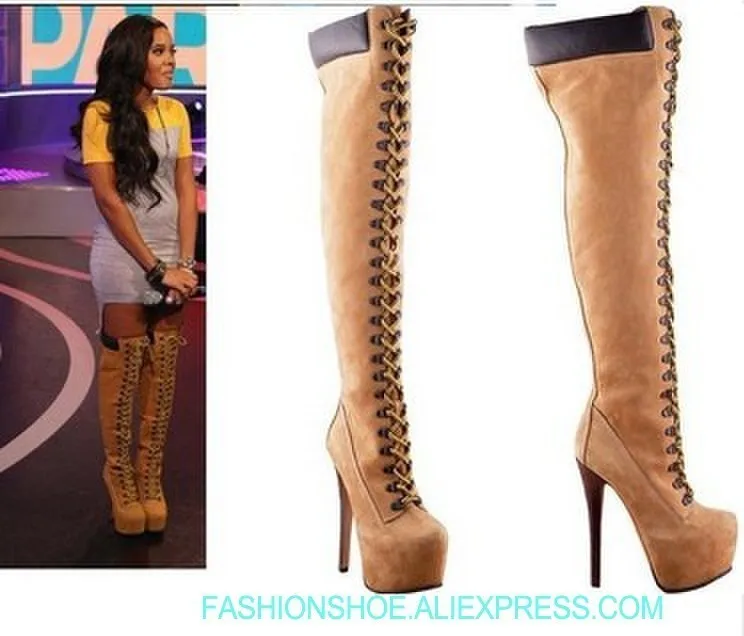 Real Women fashion dark yellow suede 16cm high heel lace-up over the knee boots high platform buckles fastening stylish shoes
Real Women fashion dark yellow suede 16cm high heel lace-up over the knee boots high platform buckles fastening stylish shoes
