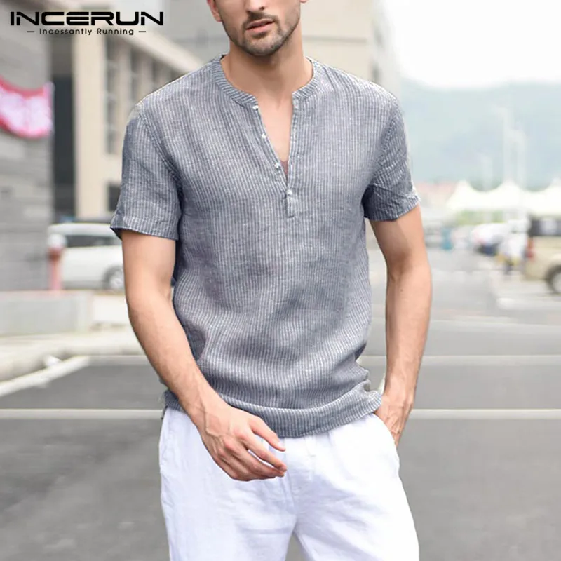 Chic 2019 Summer Short Sleeve Men Shirt Striped Button Neck Silm Fit Casual Shirt Dress Split Hem Plain Tops Camisa Masculina
Chic 2019 Summer Short Sleeve Men Shirt Striped Button Neck Silm Fit Casual Shirt Dress Split Hem Plain Tops Camisa Masculina