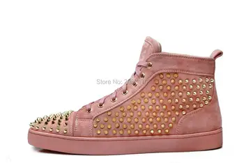 Fashion Pink Suede Leather Sneakers Men's High Top Flats Gold Rivets Studded Sneakers Round Toe Shoes Spike Casual Shoes Men
Fashion Pink Suede Leather Sneakers Men's High Top Flats Gold Rivets Studded Sneakers Round Toe Shoes Spike Casual Shoes Men