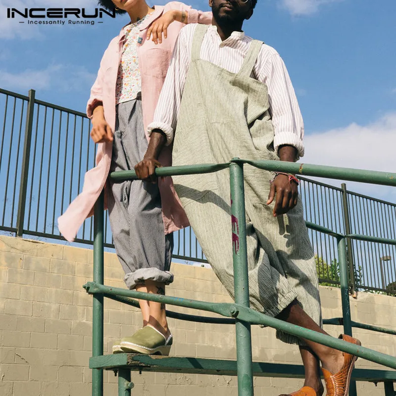 INCERUN 2019 Striped Men Women Jumpsuit Pants Straps Pockets Baggy Overalls Wide Leg Trousers Men Romper Plus Size Streetwear
INCERUN 2019 Striped Men Women Jumpsuit Pants Straps Pockets Baggy Overalls Wide Leg Trousers Men Romper Plus Size Streetwear