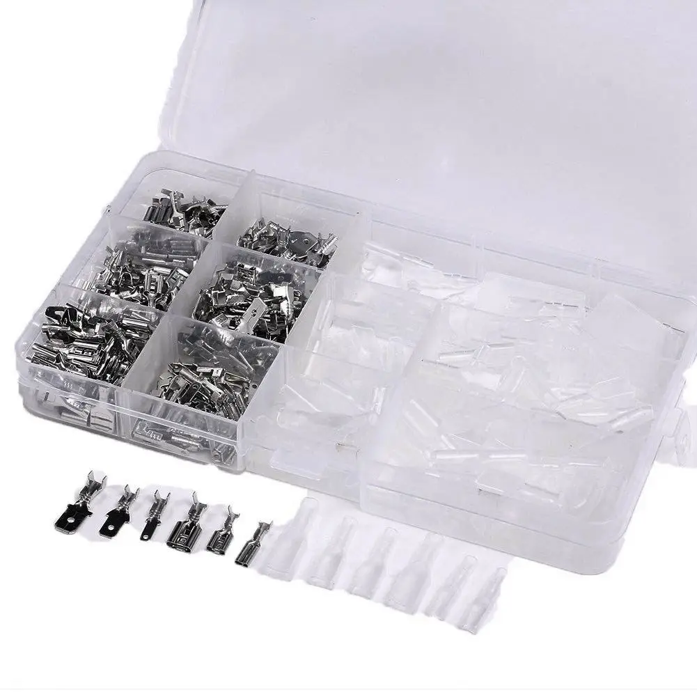 

EASY-270pcs Male Female Spade Connector Wire Crimp Terminal Block with Insulating Sleeve Assortment Kit 2.8mm 4.8mm 6.3mm