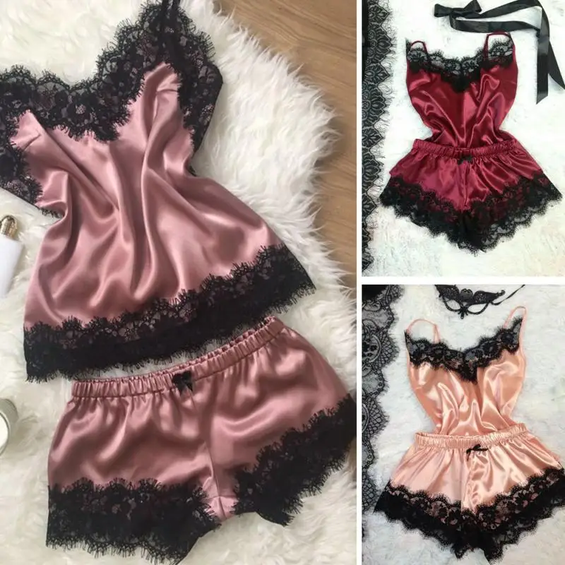 Women's Sleepwear Sexy Pajama Set Lace V-Neck Pyjamas Sleeveless Cute Solid sleeveless and Shorts Home Wear Sleep Wear
Women's Sleepwear Sexy Pajama Set Lace V-Neck Pyjamas Sleeveless Cute Solid sleeveless and Shorts Home Wear Sleep Wear