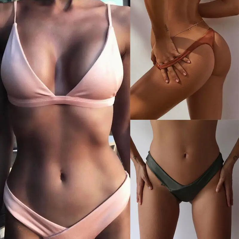 

Sexy Women Bikini Thong Bottom Brazilian V Cheeky Ruched Semi Swimwear Beachwear