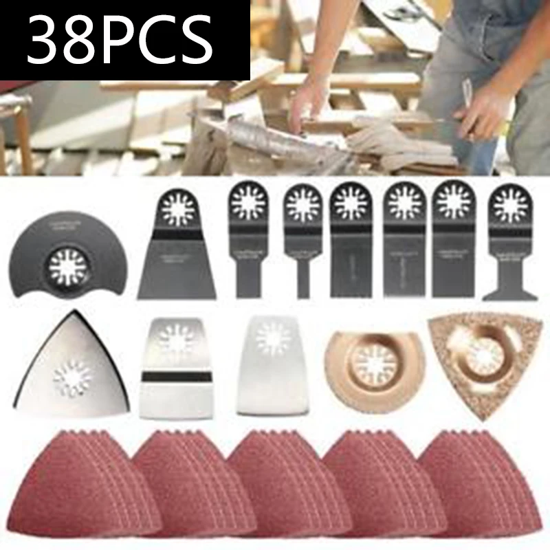 38pcs/set Oscillating MultiTool Saw Blade For Renovator Power Tools Cutting Kits
38pcs/set Oscillating MultiTool Saw Blade For Renovator Power Tools Cutting Kits
