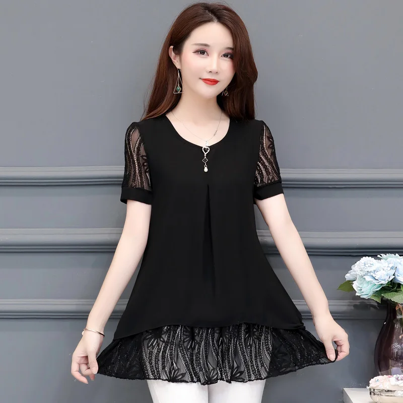 New Spring Summer Blouse Women Short Sleeve Shirts Fashion Leisure Chiffon Shirt Office Ladies Lace Tops Plus Size 5XL
New Spring Summer Blouse Women Short Sleeve Shirts Fashion Leisure Chiffon Shirt Office Ladies Lace Tops Plus Size 5XL