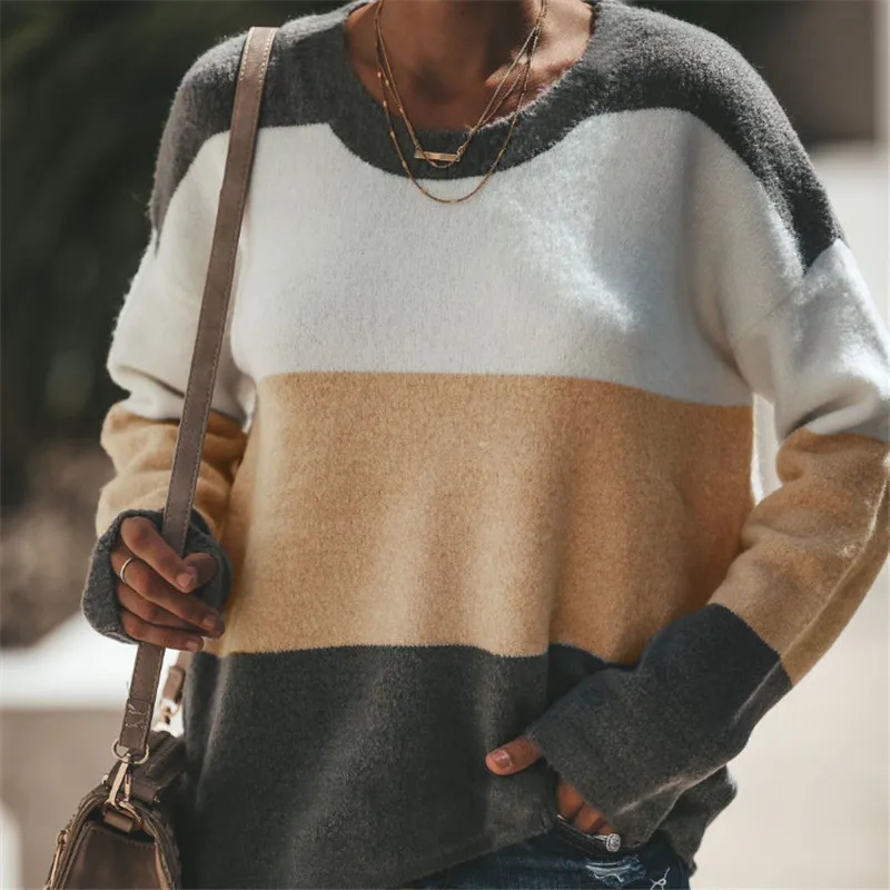 

Multicolor Cut and Sew Chevron Sweatshirt Preppy Round Neck Bishop Sleeve Pullovers Women Autumn Colorblock Sweatshirts