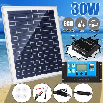 30W Dual USB 12V Metal frame Solar Panel with Car Charger 10/20/30/40A USB Solar Charger Controller for Outdoor Camping
30W Dual USB 12V Metal frame Solar Panel with Car Charger 10/20/30/40A USB Solar Charger Controller for Outdoor Camping