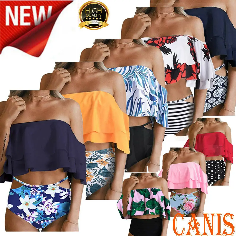 Bikini 2019 New Arrival Women Off Shoulder Ruffle Women Swimwear High Waist Swimsuit Halter Sexy Bikini Set Retro Bathing Suits
Bikini 2019 New Arrival Women Off Shoulder Ruffle Women Swimwear High Waist Swimsuit Halter Sexy Bikini Set Retro Bathing Suits