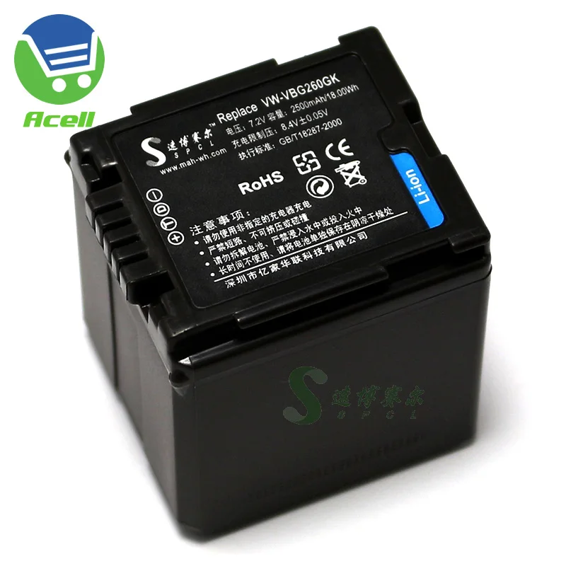VW-VBG260 Battery for Panasonic HDC-SD200 SD600 SD700 SDT750 HS300 HS700 TM200 TM700 TMT750 SDR-H80 H90 AG-HMR10 Camcorder
VW-VBG260 Battery for Panasonic HDC-SD200 SD600 SD700 SDT750 HS300 HS700 TM200 TM700 TMT750 SDR-H80 H90 AG-HMR10 Camcorder