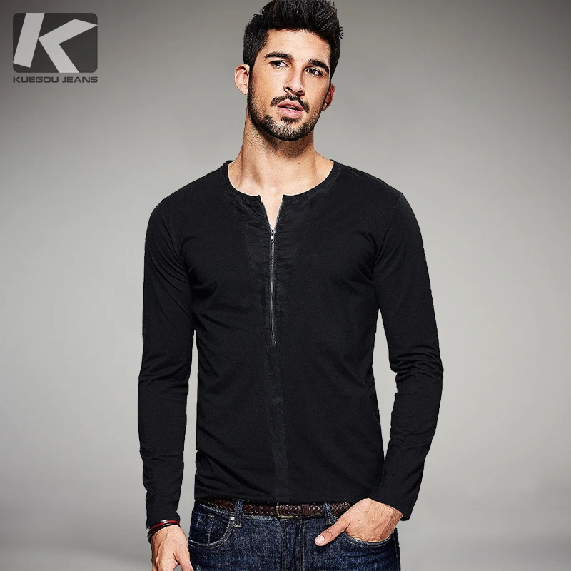 KUEGOU 2019 Autumn Cotton Patchwork Zipper Plain Black T Shirt Men Tshirt Brand T-shirt Long Sleeve Tee Shirt Fashion Tops 1098
KUEGOU 2019 Autumn Cotton Patchwork Zipper Plain Black T Shirt Men Tshirt Brand T-shirt Long Sleeve Tee Shirt Fashion Tops 1098