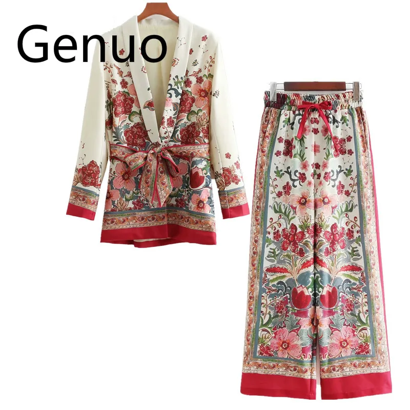 2 piece set women Suit female retro style flower pattern European-style casual holiday Sandy beach jacket + pants pajamas suit
2 piece set women Suit female retro style flower pattern European-style casual holiday Sandy beach jacket + pants pajamas suit