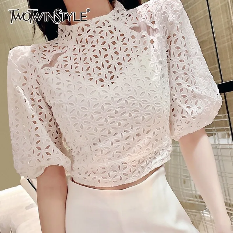 TWOTWINSTYLE Vintage Hollow Out Women Blouse Stand Half Sleeve Solid Loose Shirt Female Summer 2019 Fashion Clothes New
TWOTWINSTYLE Vintage Hollow Out Women Blouse Stand Half Sleeve Solid Loose Shirt Female Summer 2019 Fashion Clothes New