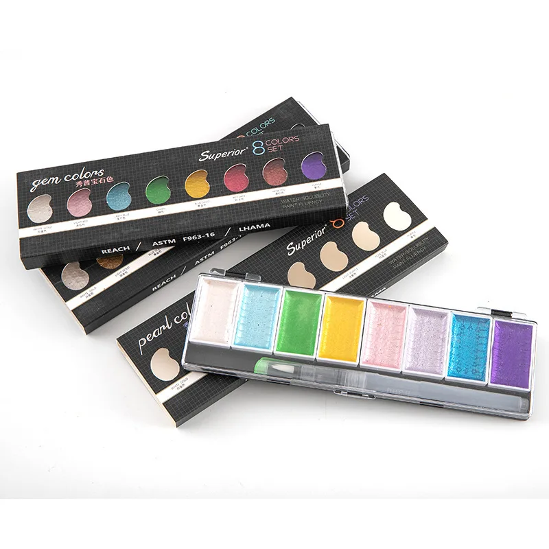 Metallic Solid Watercolor Acuarelas Gouache + Fountain Pen Water Color Arte Powder Sulu Boya Paint Set 5 Colors / 8 Colors
Metallic Solid Watercolor Acuarelas Gouache + Fountain Pen Water Color Arte Powder Sulu Boya Paint Set 5 Colors / 8 Colors