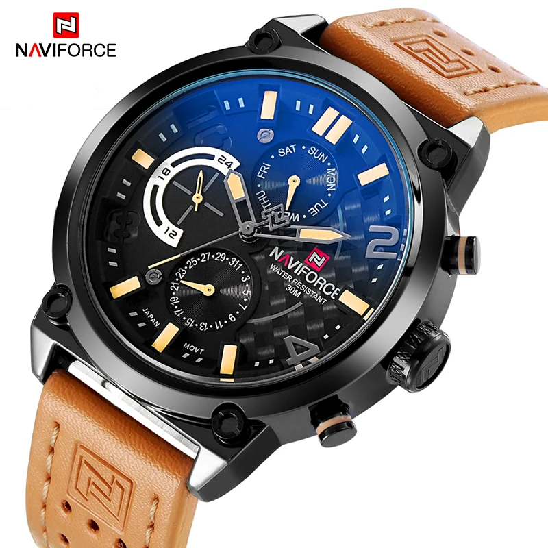 Men Sport Watches NAVIFORCE Luxury Brand Men Quartz Watch Genuine Leather Strap Hot Male Calender 30M Waterproof Wristwatches
Men Sport Watches NAVIFORCE Luxury Brand Men Quartz Watch Genuine Leather Strap Hot Male Calender 30M Waterproof Wristwatches