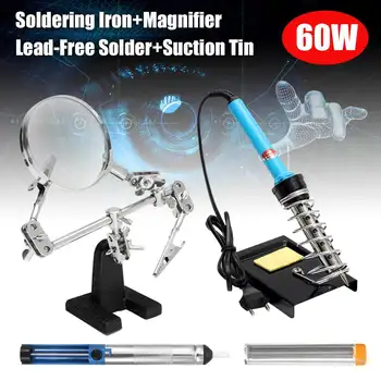 60W Soldering Iron Stand Welding Tool With Magnifier Clip Holder Clamp Desoldering Pump Solder Wire Helping Hand Repair
60W Soldering Iron Stand Welding Tool With Magnifier Clip Holder Clamp Desoldering Pump Solder Wire Helping Hand Repair