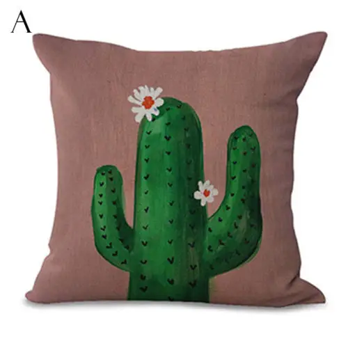 Cactus Pillowcase Home Decoration 45X45cm Square Cotton Linen Cushion Floral Cover | Дом и сад