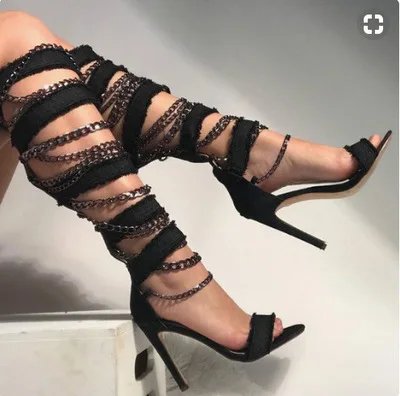 Fashion Style Women Black Blue Denim Leather Hollow Out Sandal Boots Summer Chain Decoration Over The Knee Boots High Heels
Fashion Style Women Black Blue Denim Leather Hollow Out Sandal Boots Summer Chain Decoration Over The Knee Boots High Heels