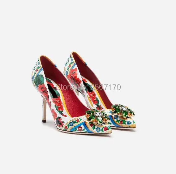 2019 Spring Floral Prints High Heels Women Crystal Pumps Pointed Toe Stilettos Flower Patchwork Heels Slip On Wedding Shoes
2019 Spring Floral Prints High Heels Women Crystal Pumps Pointed Toe Stilettos Flower Patchwork Heels Slip On Wedding Shoes
