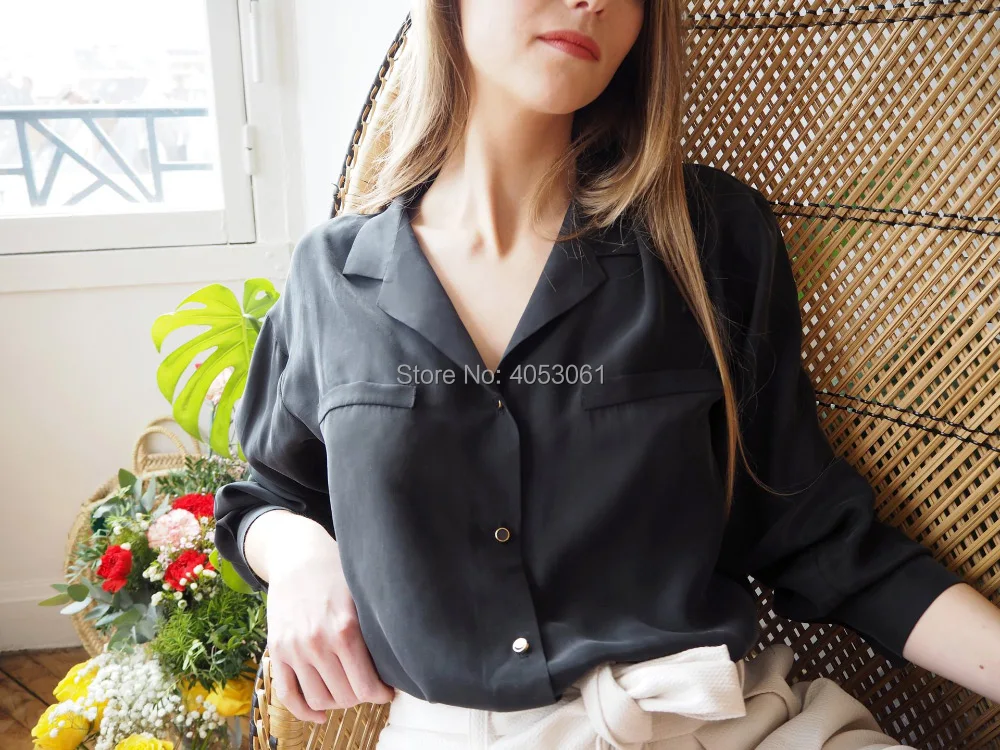Silk 100% Notched Collar White/Black Long Sleeve Shirt Top - 2019ss Women Simple Style Blouse Shirt
Silk 100% Notched Collar White/Black Long Sleeve Shirt Top - 2019ss Women Simple Style Blouse Shirt