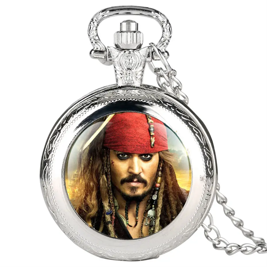 Карманные часы с рисунком пиратов Карибского моря капитан Джек мужские цепочкой