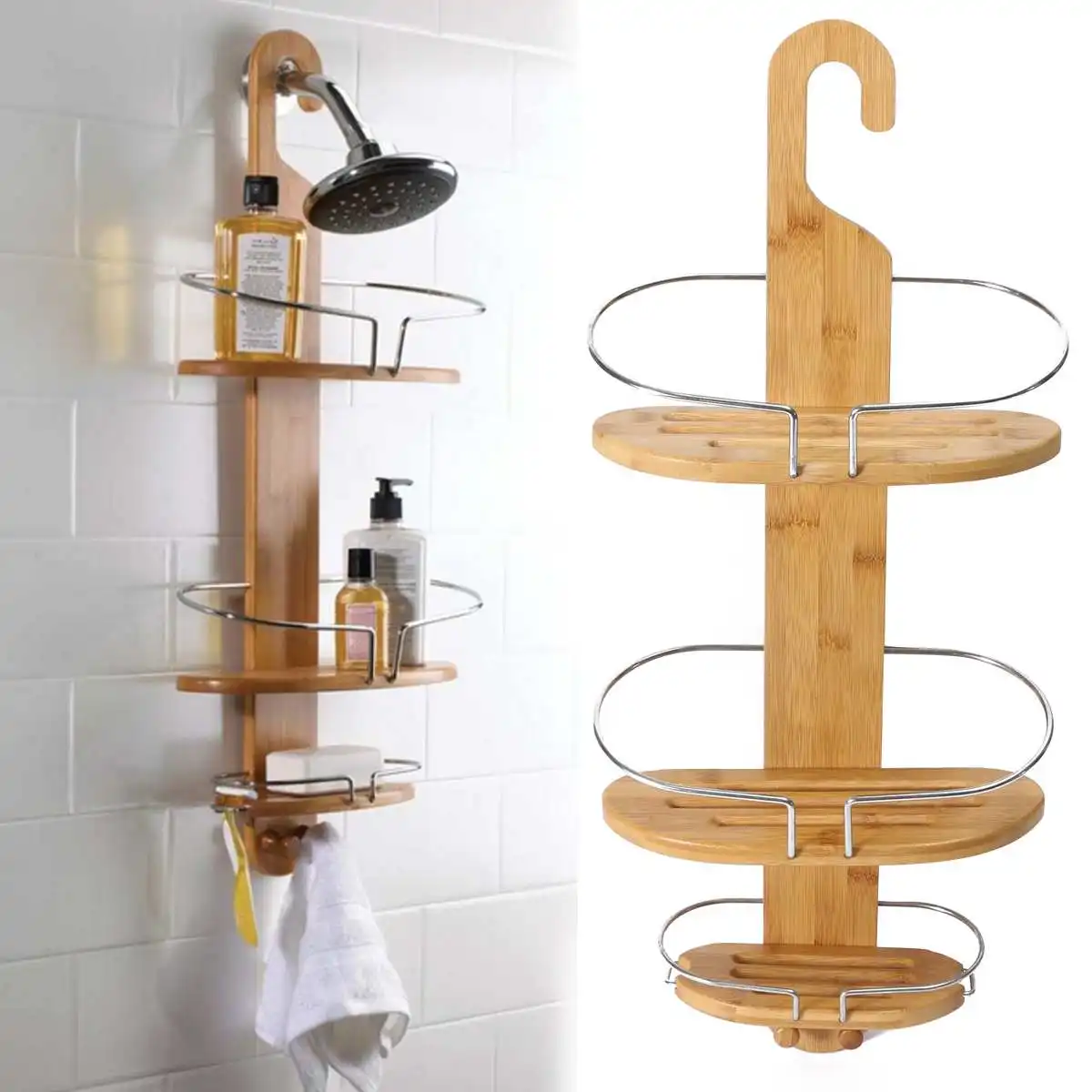 3 Layers Bamboo Wood Multifunction Bathroom Storage Rack Bathroom Shelf Organizer Shower Holder Tray Stand With Suction Cup
3 Layers Bamboo Wood Multifunction Bathroom Storage Rack Bathroom Shelf Organizer Shower Holder Tray Stand With Suction Cup