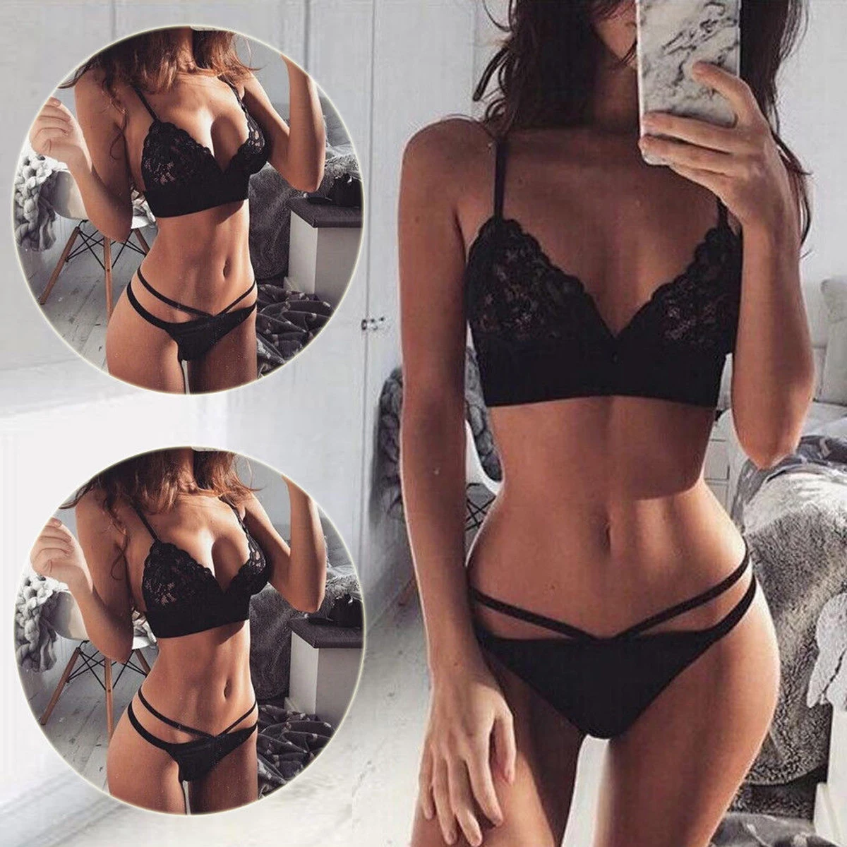 THEFOUND Hot Women Clothing Sexy/Sissy Black Lace Bra Set Lingerie Thong See Through Push Up Bralette
THEFOUND Hot Women Clothing Sexy/Sissy Black Lace Bra Set Lingerie Thong See Through Push Up Bralette