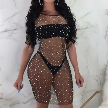 Women Sexy Pearl Hollow Out Bikini Cover-up 2019 Summer Black Backless Summer Swimwear Cover-up Lace Stitching Short Mini Dress
Women Sexy Pearl Hollow Out Bikini Cover-up 2019 Summer Black Backless Summer Swimwear Cover-up Lace Stitching Short Mini Dress