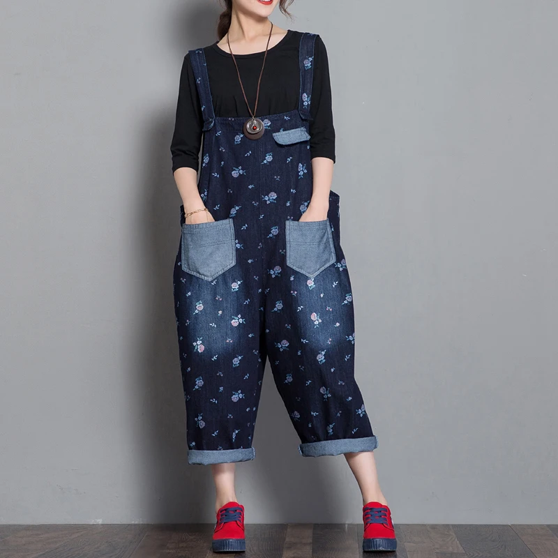 Spring Summer Wide Leg Bib Denim Overalls Women Retro Printed Flower thin jean Jumpsuits Large size Drop Crotch Denim Rompers
Spring Summer Wide Leg Bib Denim Overalls Women Retro Printed Flower thin jean Jumpsuits Large size Drop Crotch Denim Rompers