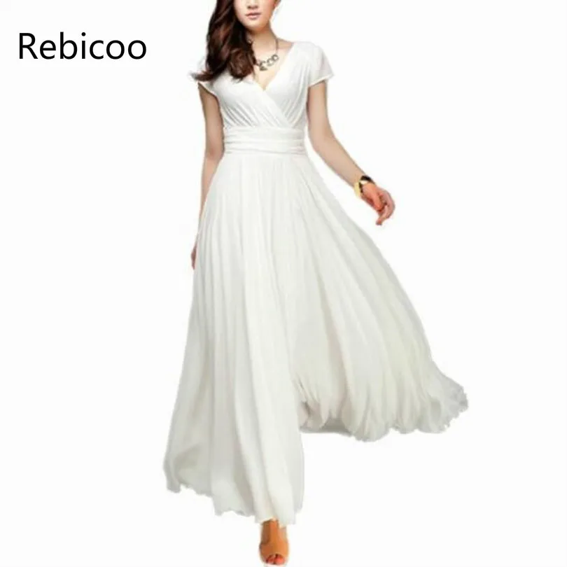 Women Long Maxi Dresses Bohemia V-neck Short Sleeve Chiffon Summer Female Club Dress Vestidos Plus Size S-5XL Clothes
Women Long Maxi Dresses Bohemia V-neck Short Sleeve Chiffon Summer Female Club Dress Vestidos Plus Size S-5XL Clothes