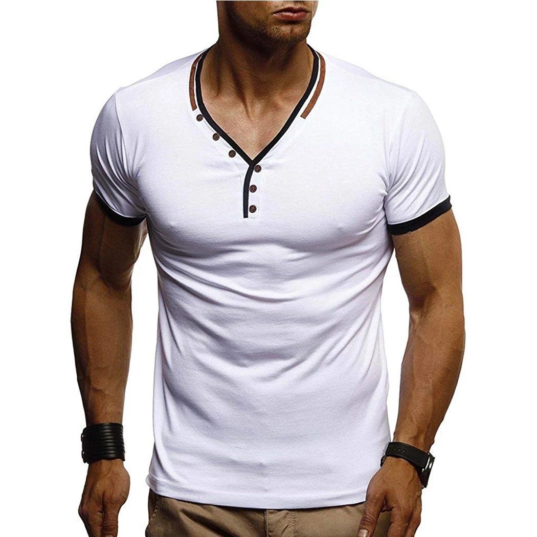 Zimaes-Men V-Neck Ethinic Style Plus-Size Short Sleeve Top T-Shirt 