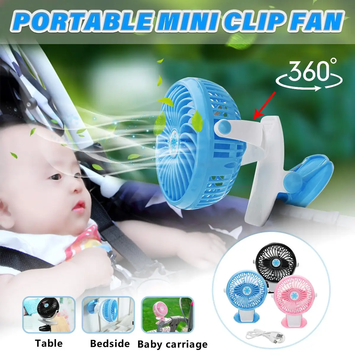 Mini Mute Clip Fan Rechargeable Baby Stroller Fan Portable Air Cooling 3 Speeds Desk USB Fan with USB for Home Car Office
Mini Mute Clip Fan Rechargeable Baby Stroller Fan Portable Air Cooling 3 Speeds Desk USB Fan with USB for Home Car Office