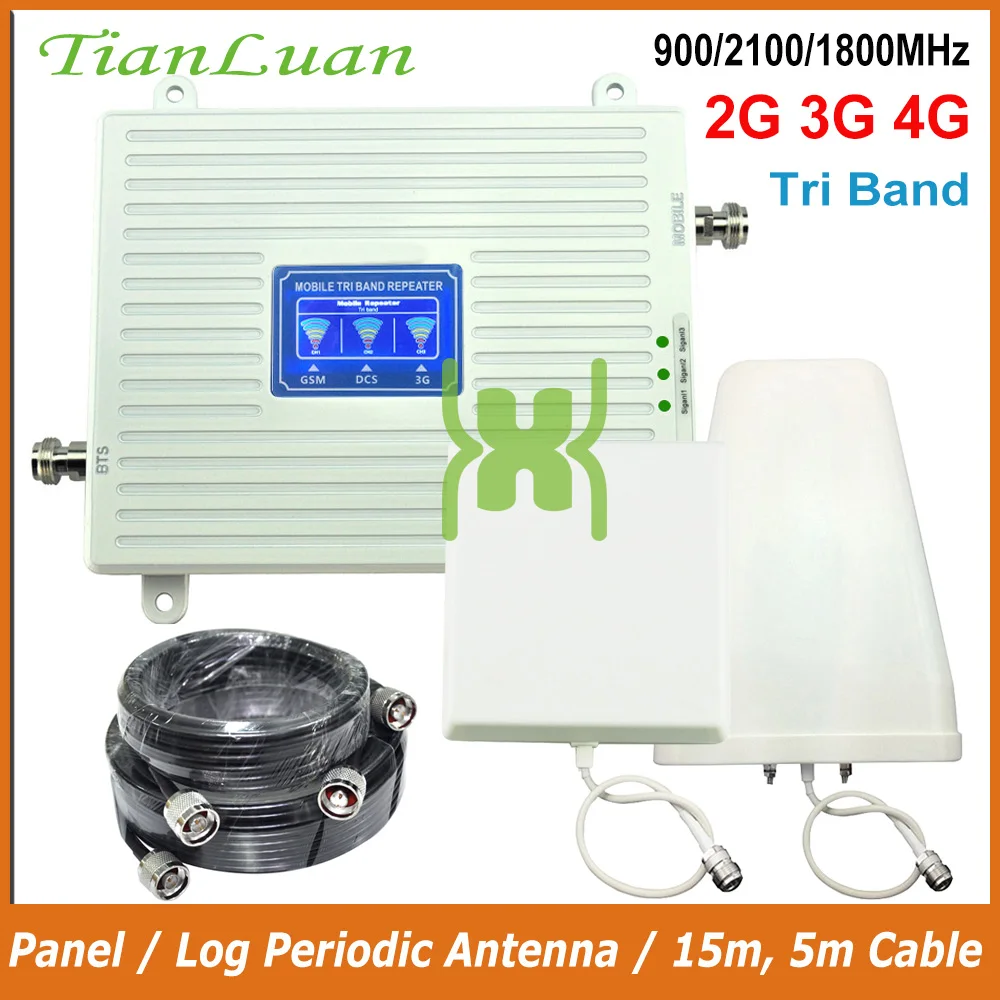 

2G GSM 900MHz DCS 4G LTE 1800MHz 3G W-CDMA 2100MHz Cell Phone Signal Booster 2G 3G 4G Repeater with Panel / Log Periodic Antenna