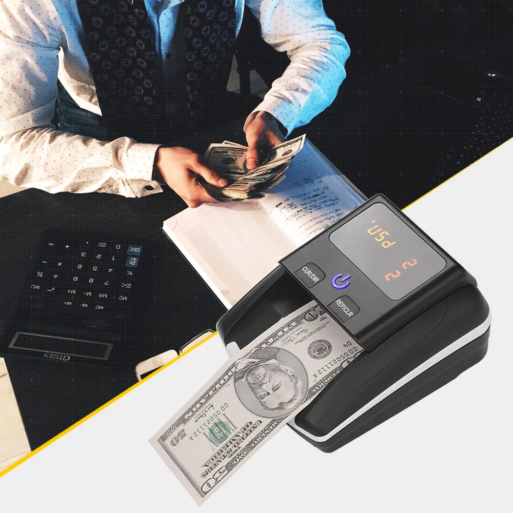 

Banknote Bill Detector Denomination Value Counter UV/MG/IR Detection with Battery Currency Casher Check Machine for USD EURO