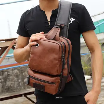 Mens PU Leather Shoulder Bags Chest Pack Sling Bag With Headphone Plug Men Messenger Crossbody Bag For Man Mobile Phone Bag 
Mens PU Leather Shoulder Bags Chest Pack Sling Bag With Headphone Plug Men Messenger Crossbody Bag For Man Mobile Phone Bag