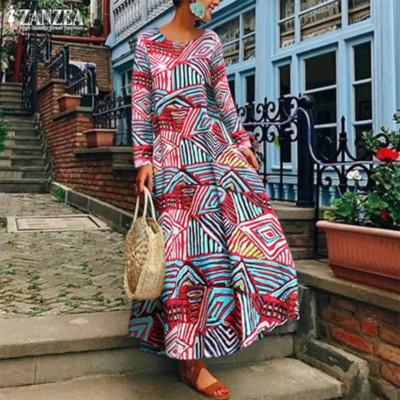 Maxi Dress Women Summer Sundress ZANZEA 2019 Long Sleeve Tunic Vestidos Female Casual Woman Party Dress Baggy Striped Print Robe
Maxi Dress Women Summer Sundress ZANZEA 2019 Long Sleeve Tunic Vestidos Female Casual Woman Party Dress Baggy Striped Print Robe