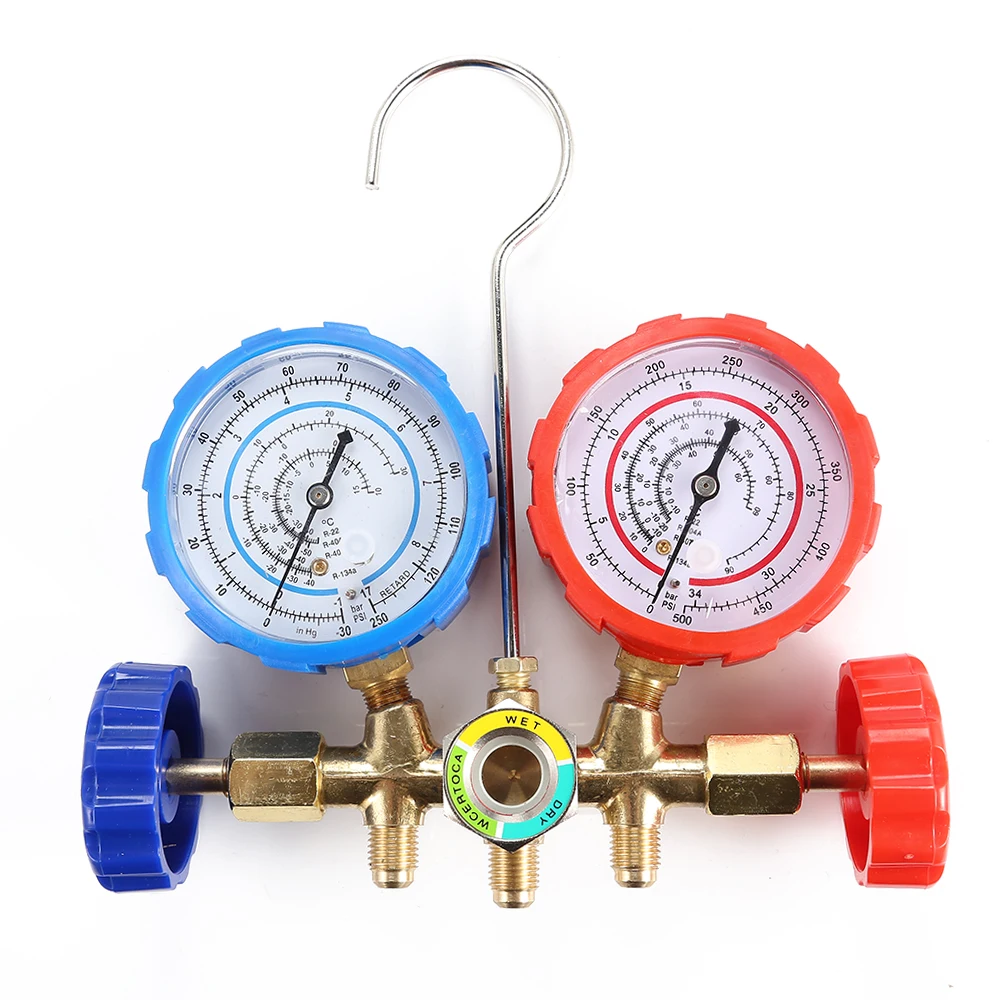 Refrigerant Manifold Gauge set With Hose And Hook for R22 404 R407 R134 / R134 R404 R410 Air Condition Refrigeration
Refrigerant Manifold Gauge set With Hose And Hook for R22 404 R407 R134 / R134 R404 R410 Air Condition Refrigeration
