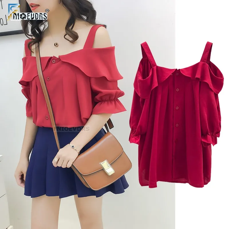 Chiffon Blouse Shirts Women Fashion Flare Sleeve Slim Cute Sweet Tops White Red Chiffon Ruffled Blouse Off Shoulder Top A215
Chiffon Blouse Shirts Women Fashion Flare Sleeve Slim Cute Sweet Tops White Red Chiffon Ruffled Blouse Off Shoulder Top A215