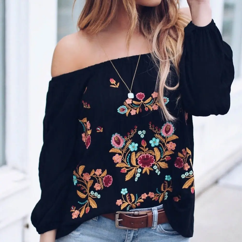 Embroidery print Fashion Women Long Sleeve Loose Blouse Casual Shirt Summer Off Shoulder Tops Shirt vetement femme 2019
Embroidery print Fashion Women Long Sleeve Loose Blouse Casual Shirt Summer Off Shoulder Tops Shirt vetement femme 2019