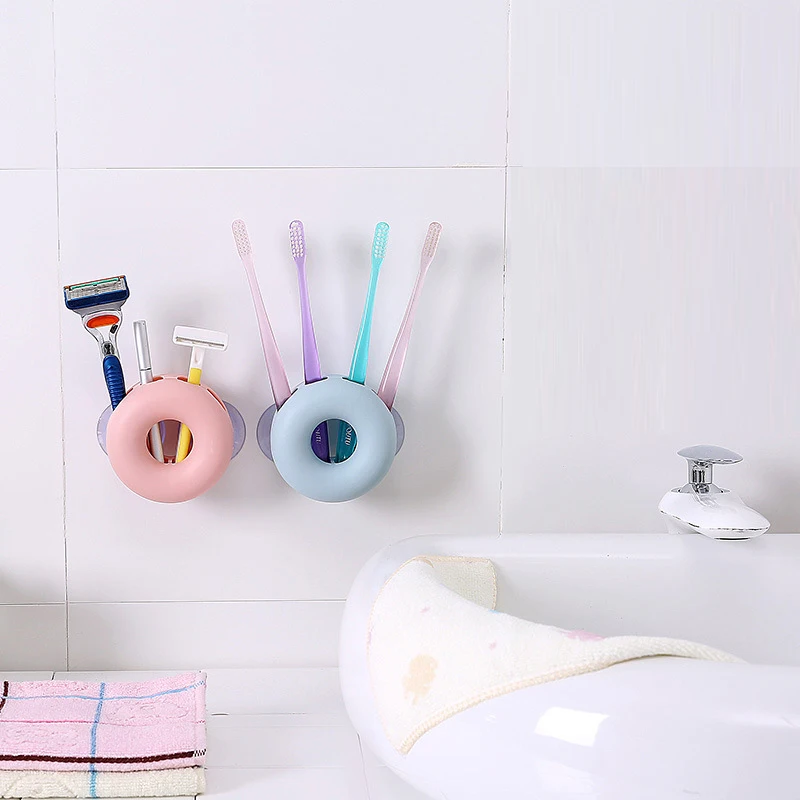 

1pcs Suction Hooks 4 Position Tooth Brush Holder Bathroom Sets Cute Donuts Sucker Toothbrush Holder Bathroom Organizer