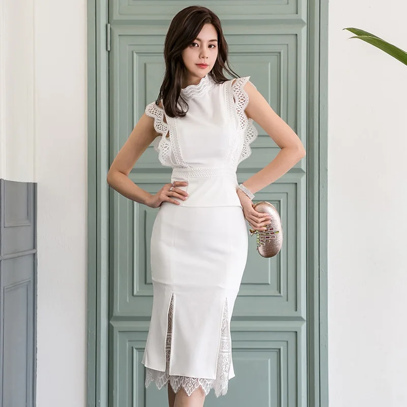 Foamlina Sexy Women Floral Lace Patchwork Two Pieces Sets White Stand Collar Sleeveless Top + Pencil Skirt Suits OL Work Suits
Foamlina Sexy Women Floral Lace Patchwork Two Pieces Sets White Stand Collar Sleeveless Top + Pencil Skirt Suits OL Work Suits