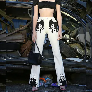 White Casual Pant Women Elegant Flared Trousers Fire Print Bell Bottom Pants Capris Streetwear
White Casual Pant Women Elegant Flared Trousers Fire Print Bell Bottom Pants Capris Streetwear