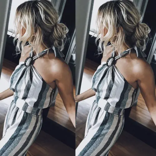High Fahsion Sexy Women Sleeveless Bandage Loose Striped Strapless Backless Playsuit Halter Wide Leg Pants Halter Lady Jumpsuit
High Fahsion Sexy Women Sleeveless Bandage Loose Striped Strapless Backless Playsuit Halter Wide Leg Pants Halter Lady Jumpsuit