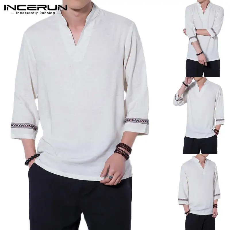 INCERUN Chinese Style Men's T Shirt Vintage V-neck 3/4 Sleeve Ethnic Patchwork Tee Shirt Casual Cotton Loose Men T-shirt S-5XL
INCERUN Chinese Style Men's T Shirt Vintage V-neck 3/4 Sleeve Ethnic Patchwork Tee Shirt Casual Cotton Loose Men T-shirt S-5XL