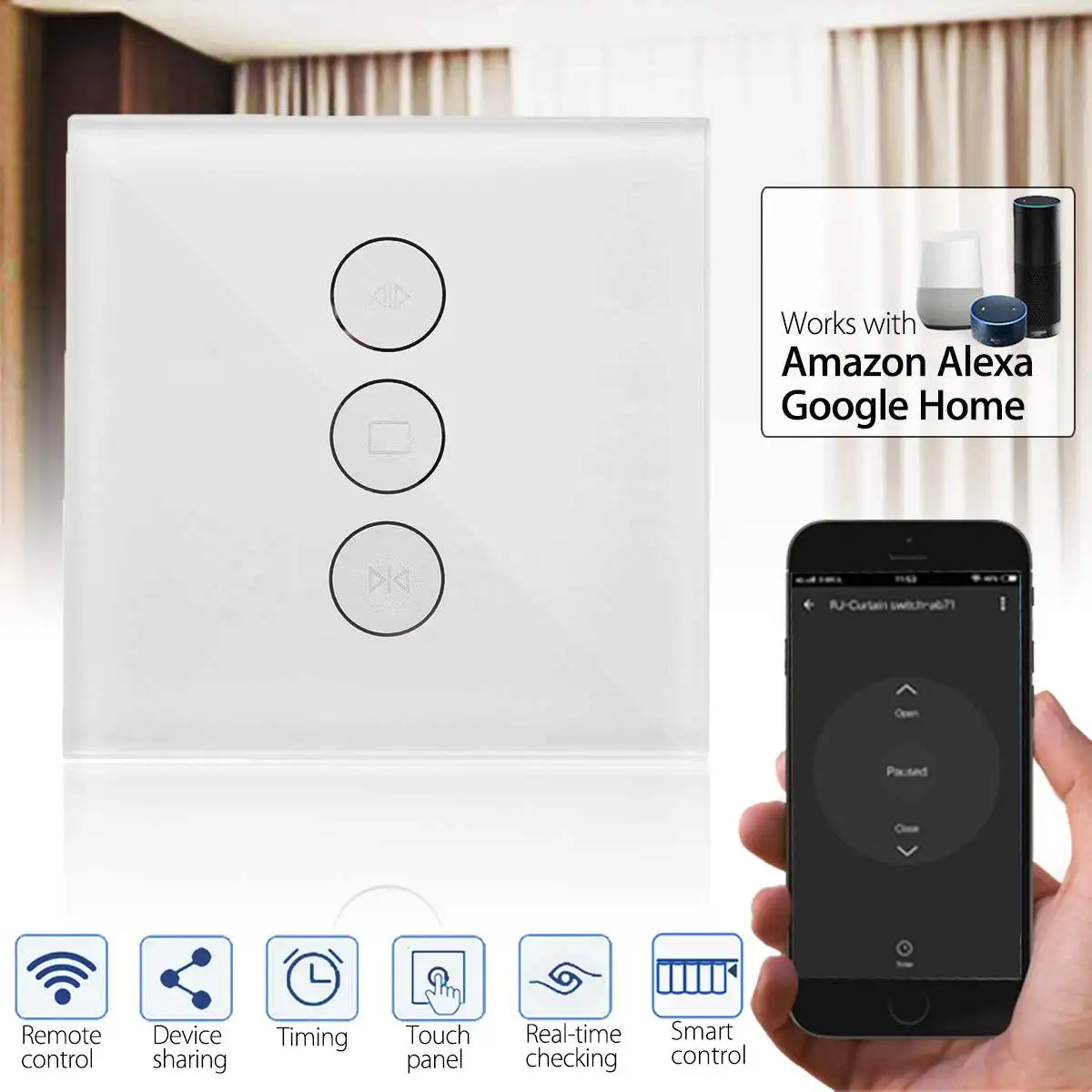 EU US Standard 10A WiFi Smart Shutters Control Touchs Panels Blinds Curtain Wall Switch App Socket Switch for Alexa Google Home
EU US Standard 10A WiFi Smart Shutters Control Touchs Panels Blinds Curtain Wall Switch App Socket Switch for Alexa Google Home