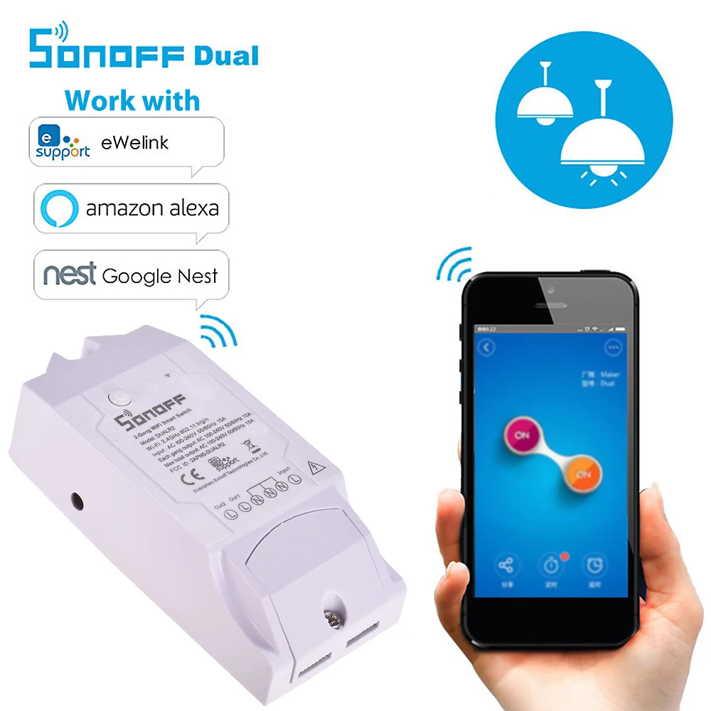 Sonoff Dual R2 WiFi Wireless Smart Switch 2 Gang Thuis Afstandsbediening Draadloze Schakelaar Universele Module Smart Home
Sonoff Dual R2 WiFi Wireless Smart Switch 2 Gang Thuis Afstandsbediening Draadloze Schakelaar Universele Module Smart Home