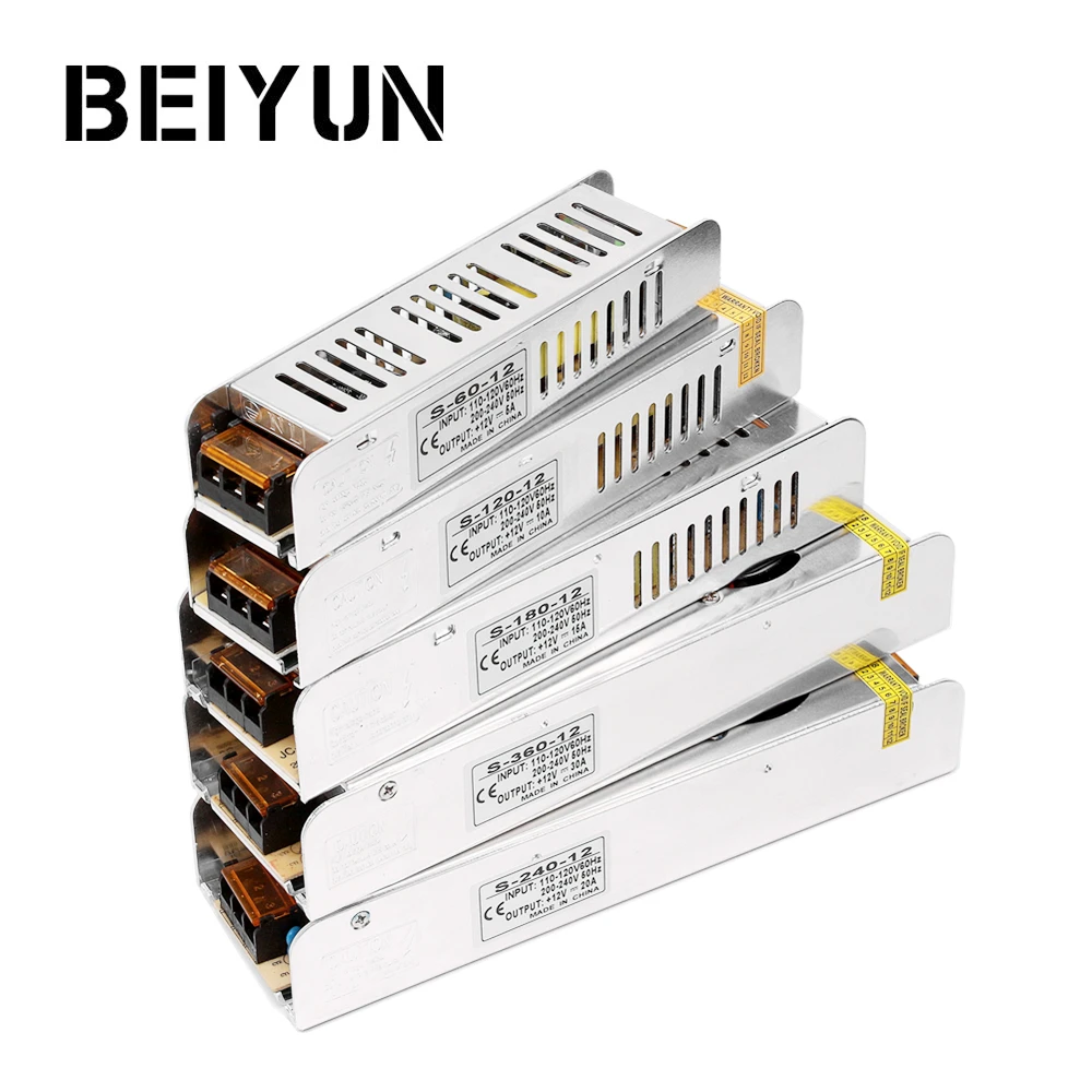 BEIYUN AC 110V - 220V To DC 12V Lighting Transformers 1A 5A 8A 10A 20A 30A LED Lights Driver For LED Strip Power Supply Adapter
BEIYUN AC 110V - 220V To DC 12V Lighting Transformers 1A 5A 8A 10A 20A 30A LED Lights Driver For LED Strip Power Supply Adapter