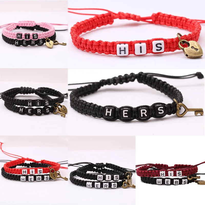 

2PCS/Set Boyfriend Girlfriend Jewelry Letters Adjustable Lovers Knot Key Lock Couples His Hers Personalized Gift Valentines Gift