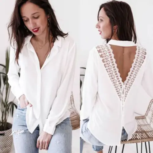 Hot Fashion Women Blouses Casual Chiffon Long Sleeve Backless Lace Shirt Loose Tops Blouse
Hot Fashion Women Blouses Casual Chiffon Long Sleeve Backless Lace Shirt Loose Tops Blouse