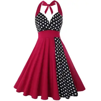 

Women Vintage Retro Dresses 50s 60s Robes Rockabilly Swing Polka Dot Ladies Pinup Sleeveless Audrey Hepburn Dress Plus Size