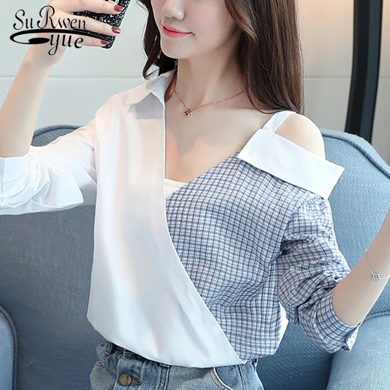 2019 fashion v-neck sexy strapless women blouse shirt summer long sleeve women tops shirts plaid women's clothing blusas D832 30
2019 fashion v-neck sexy strapless women blouse shirt summer long sleeve women tops shirts plaid women's clothing blusas D832 30